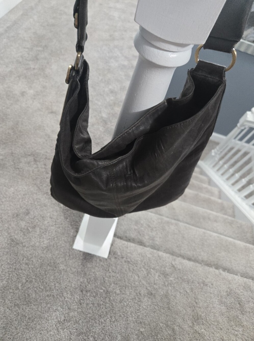 Ellen Tracy Black Slouchy Leather Hobo Bag with Gold Hardware